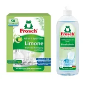 Środki do zmywarek - Frosch Tabletki do zmywarek All in One limonkowe + Nabłyszczacz na bazie Bioalkoholu Zestaw 50 szt. + 750 ml - miniaturka - grafika 1