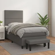 Łóżka - Lumarko Łóżko kontynentalne z materacem, szare, ekoskóra 100x200 cm - miniaturka - grafika 1