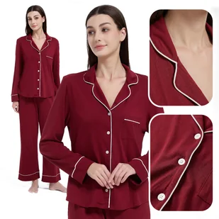 ELEGANCKA PIŻAMA DAMSKA DWUCZĘŚCIOWA PRZEBRANIE STRÓJ BORDO Z BIAŁĄ BIZĄ M - Piżamy damskie ELEGANCKA PIŻAMA DAMSKA DWUCZĘŚCIOWA PRZEBRANIE STRÓJ BORDO Z BIAŁĄ BIZĄ M - Piżamy damskie - miniaturka - grafika 1
