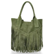 Torebki damskie - Firmowy Włoski Shopper w stylu Boho Vittoria Gotti Zielona - miniaturka - grafika 1