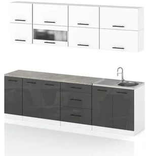 Meble Kuchenne Modułowe Kuchnia Robo Lux 2.6m Zestaw Szary Biały Połysk - Meble kuchenne - miniaturka - grafika 1