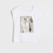 Koszulki i topy damskie - Reserved - Bawełniany t-shirt - Biały - miniaturka - grafika 1
