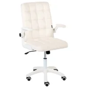 Fotele i krzesła biurowe - Beliani Krzesło biurowe DANDY Welur Złamana biel - miniaturka - grafika 1