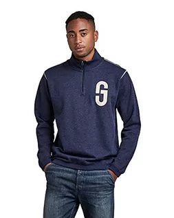 Bluzy męskie - G-STAR RAW Męska bluza z kapturem Gs Logo Half Zip Sweats, Wielokolorowy (Sartho Blue Htr D20400-a613-6370), S - grafika 1
