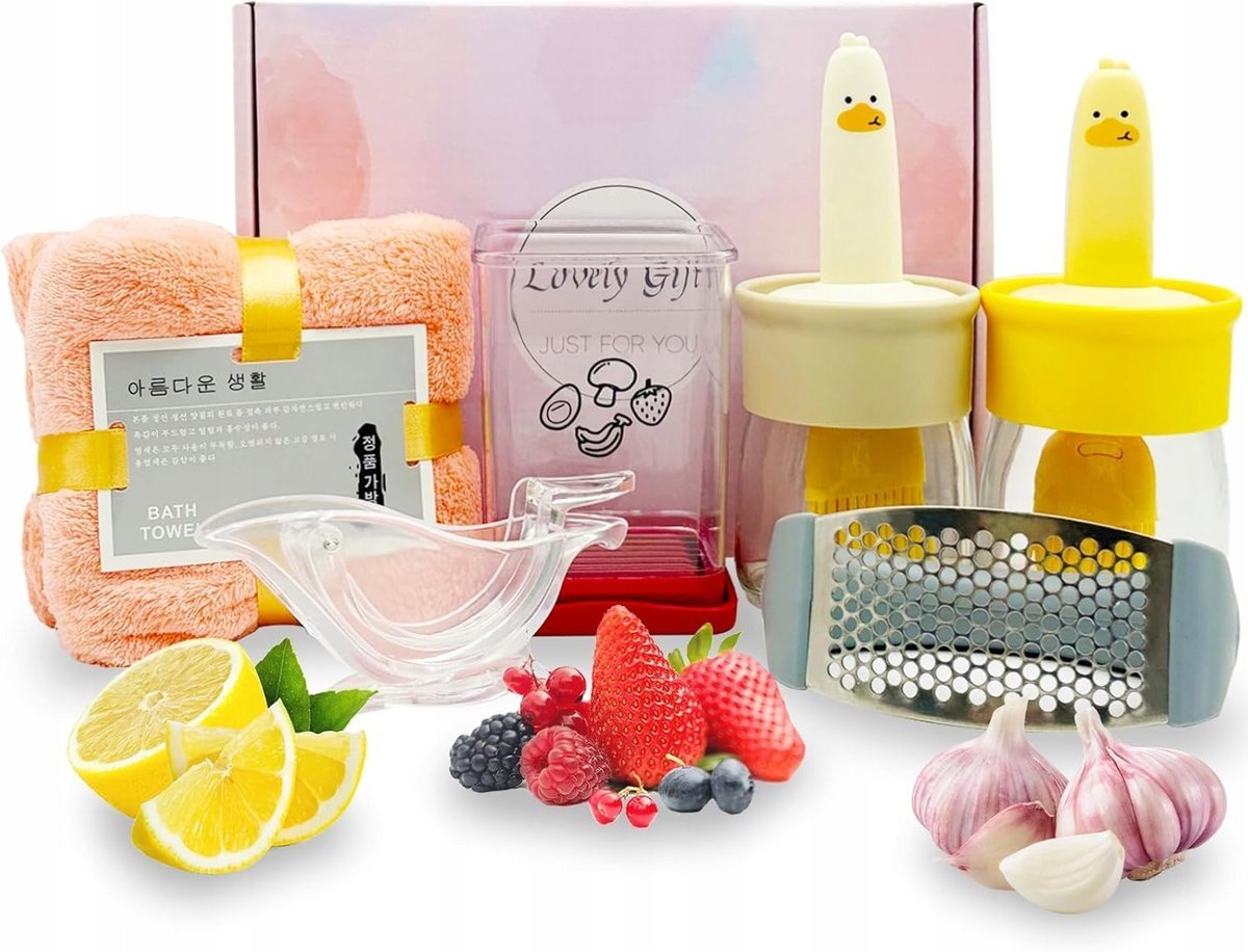 Zestaw prezentowy akcesoria kuchenne wyciskacz praska krajalnica rękawica