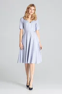 Sukienki - Rozkloszowana SUKIENKA z bocznymi kieszeniami | Szara M - miniaturka - grafika 1