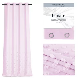 Firana LUNARE kolor różowy haftowany motyw boho przelotki przelotki srebrne woal 140x270 ameliahome - SCURT/AH/LUNARE/EYELETS/PI - Firany - miniaturka - grafika 1