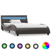Łóżka - Rama łóżka szara, LED, sztuczna skóra, 90x200 - miniaturka - grafika 1