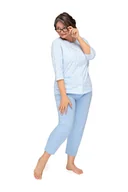 Piżamy damskie - PIŻAMA DAMSKA M RĘKAW 7/8 ROZPINANA Z KIESZENIAMI NIEBIESKA BAWEŁNIANA - miniaturka - grafika 1