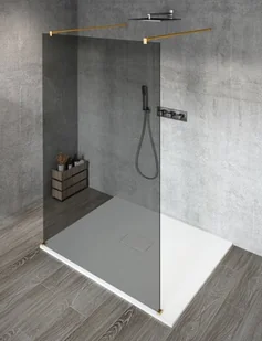 GELCO Kabina prysznicowa przyścienna VARIO GOLD MATT WALK IN 140x200 szkło dymione z powłoką Coated Glass GX1314-02 - Kabiny prysznicowe - miniaturka - grafika 1