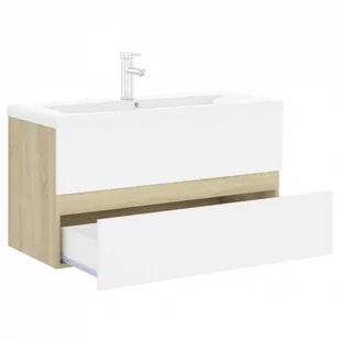 Lumarko Szafka z wbudowaną umywalką, biel i dąb sonoma, płyta wiórowa - Szafki łazienkowe - miniaturka - grafika 1