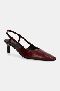 Calvin Klein szpilki skórzane HEEL SLINGBACK PUMP 50 LTH kolor bordowy HW0HW02152 - Czółenka - miniaturka - grafika 1