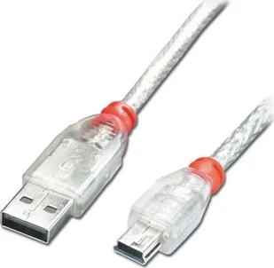 Kabel USB Lindy USB-A - miniUSB 1 m Przezroczysty 41782 - Kable USB - miniaturka - grafika 1