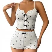 Komplety bielizny - PIŻAMA DAMSKA BIELIZNA PIŻAMKA KOMPLET KOSZULKA NOCNA SPODENKI W SERCA ROZMIAR UNIWERSALNY BIAŁA - miniaturka - grafika 1