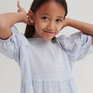 Bluzki dla dziewczynek - Reserved Reserved - Bluzka z bufiastymi rękawami - Niebieski - grafika 1