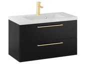 Szafki łazienkowe - Szafka Wisząca Z Umywalką RON 80 cm - Czarny Mat - Uchwyty Złote Szczotkowane - miniaturka - grafika 1