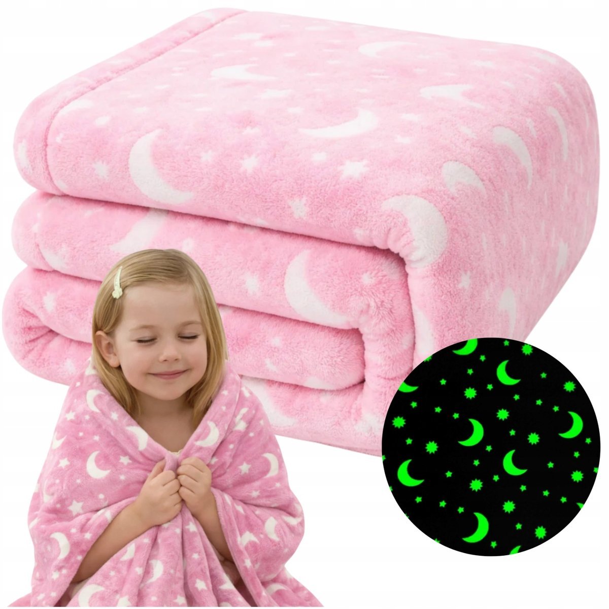 KOC ŚWIECĄCY W CIEMNOŚCI 150X200 GWIAZDY MIĘKKI MIŁY PLED DLA DZIECI GLOW