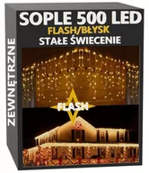 Oświetlenie świąteczne - Sople 500 LED Lampki Zewnętrzne IP44 Stałe+Flash Ciepła biel - miniaturka - grafika 1