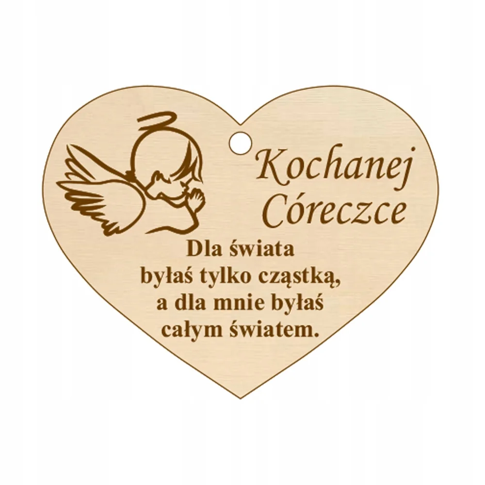 DREWNIANA ZAWIESZKA NA ZNICZ SERCE DLA DZIECKA Z CYTATEM