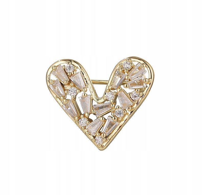 wyjątkowa BROSZKA kolor złoty OZDOBA do ubrań SERCE cyrkonie kryształki