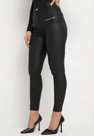 Spodnie damskie - Czarne Spodnie Skinny z Ekoskóry z Regularną Talią i Ozdobnymi Suwakami Nalarian - miniaturka - grafika 1