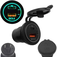 Ładowarki samochodowe - ŁADOWARKA SAMOCHODOWA MONTAŻOWA USB Z WYŁĄCZNIKIEM USB-C PD i QC3.0 GREEN - miniaturka - grafika 1