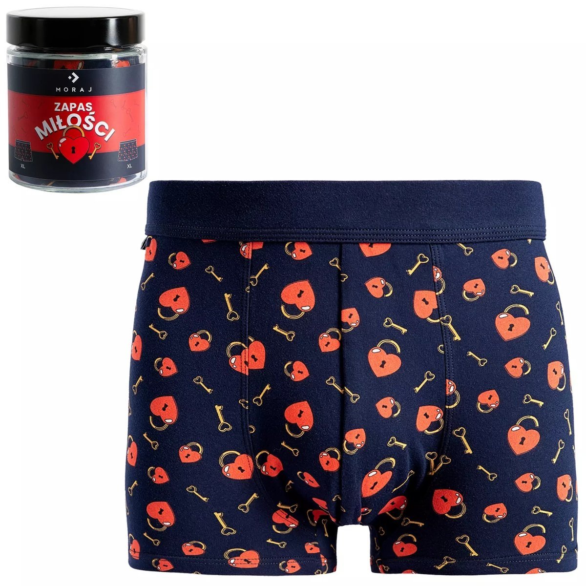 Bokserki Męskie na Walentynki Zapas Miłości w Słoiku GRANATOWY MORAJ M
