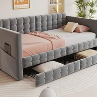 Sofy i kanapy - Rozkładana sofa 90x190 cm - z 2 szufladami - tkanina welurowa - szary (materac nie jest wliczony w cenę) - miniaturka - grafika 1