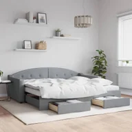 Sofy i kanapy - vidaXL Sofa rozsuwana z szufladami, jasnoszara, 90x200 cm, tkanina - miniaturka - grafika 1