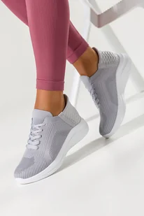 Szare buty sportowe damskie na fitness sneakersy na elastycznej białej platformie sznurowane Casu L8010-39 - Sneakersy damskie - miniaturka - grafika 1