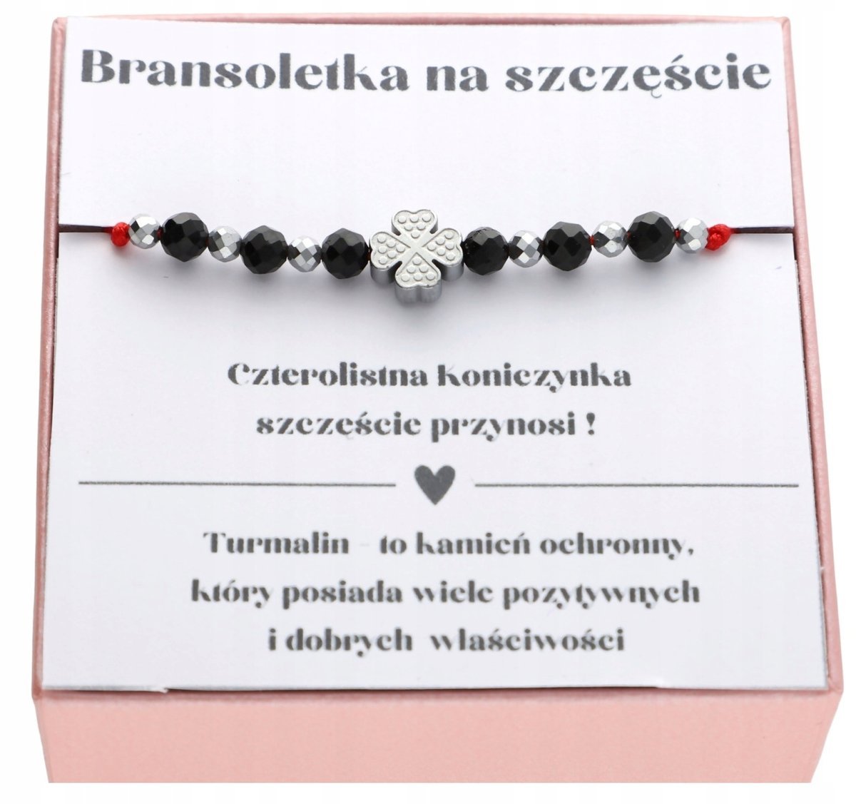 Bransoletka koniczynka NA SZCZĘŚCIE turmalin hematyt kamienie naturalne
