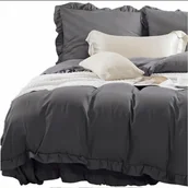 Pościel - Pościel Ruffy 160x200 grafitowa z falbanką - miniaturka - grafika 1