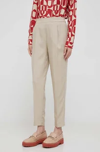 Sisley spodnie damskie kolor beżowy fason cygaretki high waist - Spodnie damskie - miniaturka - grafika 1