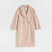 Płaszcze damskie - Reserved - Dwurzędowy płaszcz z dodatkiem wełny - Beżowy - miniaturka - grafika 1