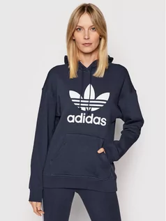 Bluzy damskie - Adidas Bluza adicolor Trefoil HE6951 Granatowy Regular Fit - grafika 1