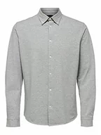 Koszule męskie - SELECTED HOMME Męska koszula Slhslimoliver-Knit Flex Shirt Ls B Noos koszula z kołnierzem button down, Medium Grey Melange, XXL - miniaturka - grafika 1