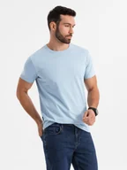 Koszulki męskie - T-shirt męski klasyczny bawełniany BASIC - jasnoniebieski V19 OM-TSBS-0236 XXL - miniaturka - grafika 1