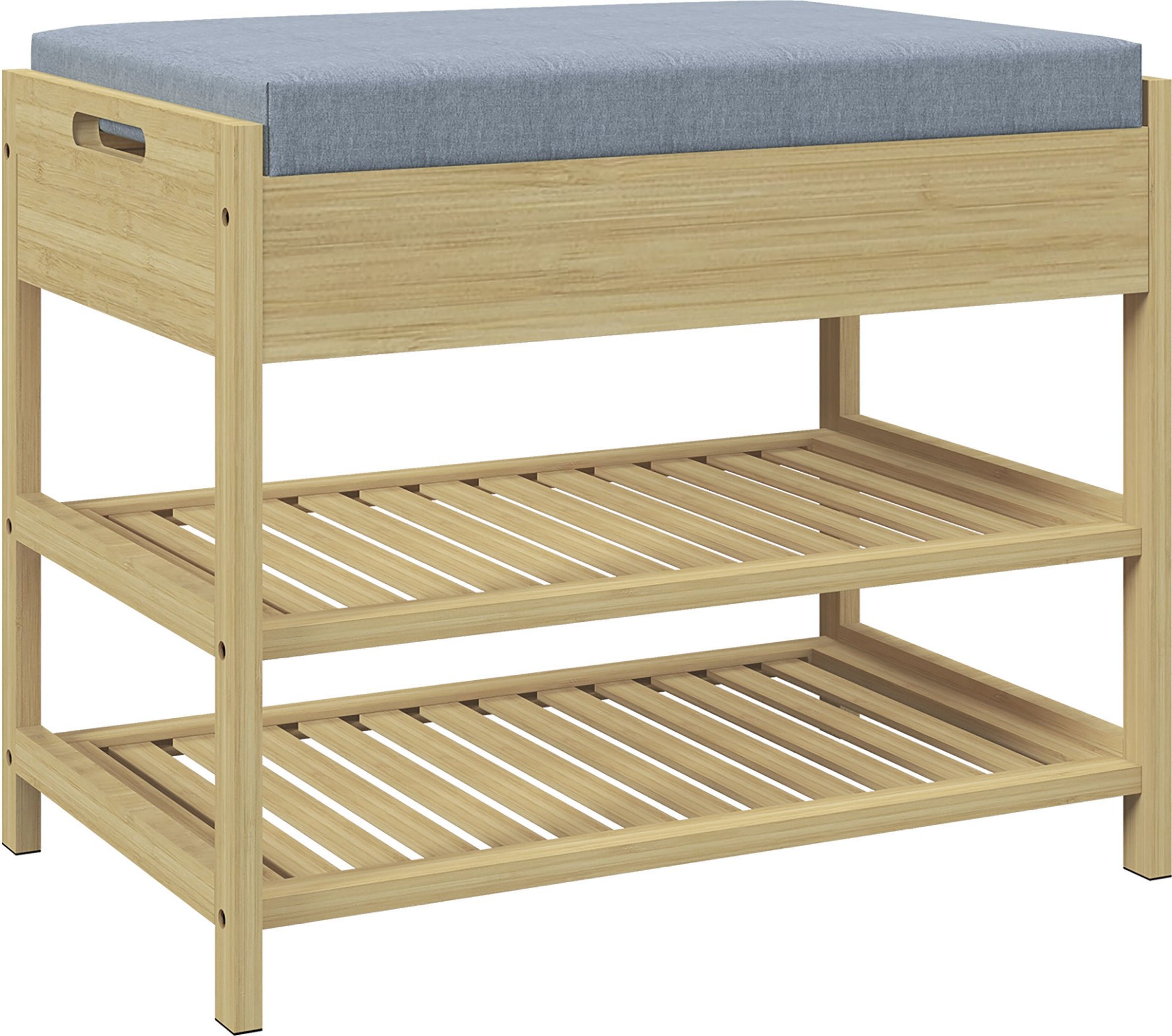 HOMCOM Ławka na buty z 2 półkami, ławka z szufladą, wieszak na buty, wieszak na 4 pary butów, do przedpokoju, korytarza, bambus, naturalny, 55 x 35 x 46 cm