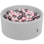 Suche baseny - KiddyMoon basen z piłkami 90 x 40 cm / 300 piłek  7 cm basen z kolorowymi piłkami dla niemowląt, okrągły, jasnoszary: perłowy/różowy/srebrny - miniaturka - grafika 1