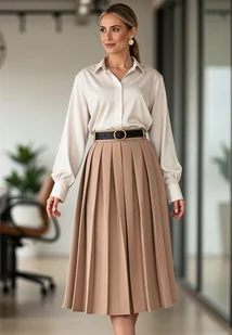 Plisowana spódnica midi Elegancka spódnica Beżowa spódnica M1154 S/M - Spódnice - miniaturka - grafika 1