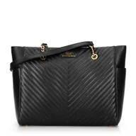 Torebki damskie - Skórzana shopperka z bocznymi kieszeniami czarna - miniaturka - grafika 1