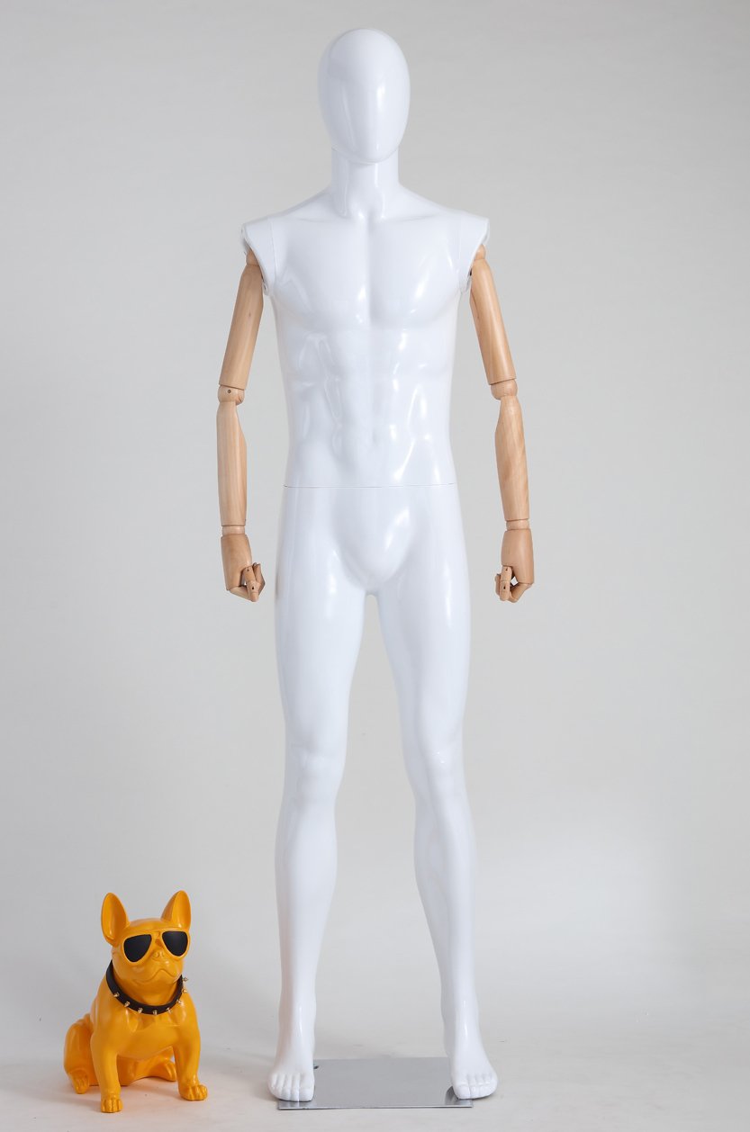 Eurotondisplay HX-M11-BMJ piękny abstrakcyjny manekin, biały lakierowany na połysk, ramiona i palce wykonane z drewna regulowane według potrzeb, stojak wykonany ze stali nierdzewnej (HX-M11-BMJ)