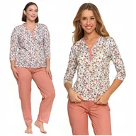 Piżamy damskie - PIŻAMA DAMSKA DWUCZĘŚCIOWA ROZPINANA W KWIATKI MORAJ WYGODNA MODNA XL - miniaturka - grafika 1