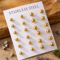 Kolczyki - Kolczyki Kulki Zestaw - Stal Szlachetna Pozłacane - miniaturka - grafika 1