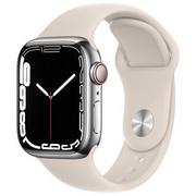 Smartwatch - Apple Watch 7 Cellular 45mm Srebrny z opaską sportową w kolorze księżycowa poświata - miniaturka - grafika 1