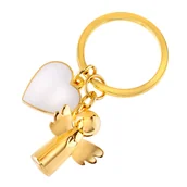 Breloki - Brelok złoty aniołek z białym serduszkiem - miniaturka - grafika 1
