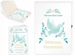 Murrano Biblia Dla Dzieci Z Twoim Nadrukiem I Drewnianym Etui Gołąbek Chrzciny KZ-BIB-M_DRO-UV-011 - Pamiątka Chrztu Świętego - miniaturka - grafika 1