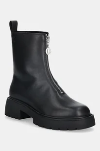 Calvin Klein botki skórzane CHUNKY FRONT ZIP BOOT damskie kolor czarny na płaskim obcasie YW0YW01907 - Botki damskie - miniaturka - grafika 1