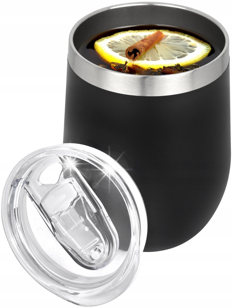 KUBEK TERMICZNY DO YERBA MATE WINA STALOWY BIUROWY Z POKRYWKĄ 300 ML CZARNY