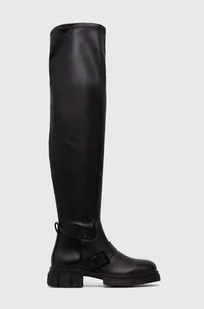 Tommy Hilfiger kozaki STRETCH MONOCHROMATIC LONGBOOT damskie kolor czarny na platformie FW0FW07611 - Kozaki damskie - miniaturka - grafika 1